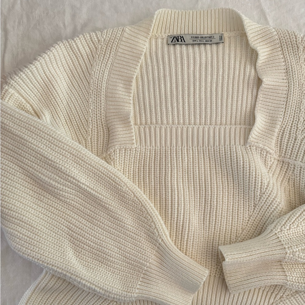 Zara knit square-neck sweater in white